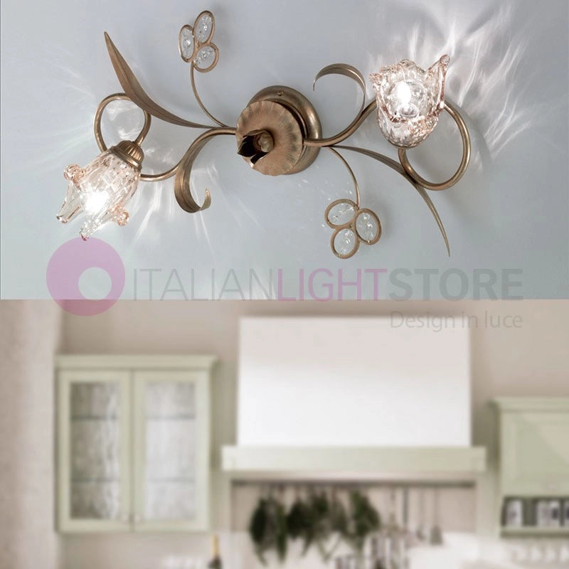 SOFIA Lampada a Parete e Soffitto Plafoniera 2 Luci Stile Classico Rustico