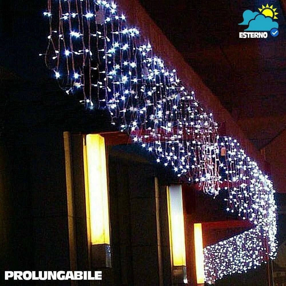 Trade Shop - Tenda Cascata Luminosa Bianco Freddo 250 X 75 Cm Prolungabile Fino A 50mt 126led -