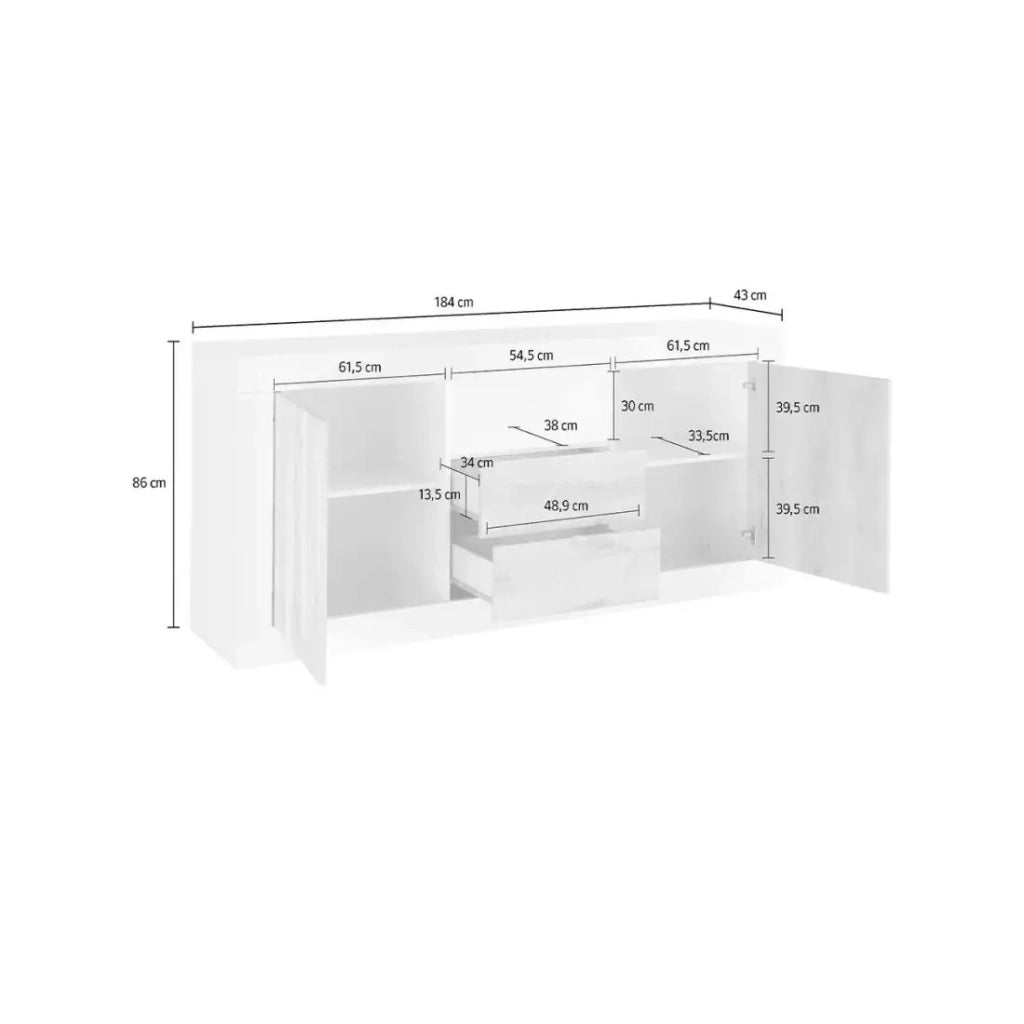 Buffet a 2 ante battenti e 2 cassetti in legno, colore cemento, collezione URBAN