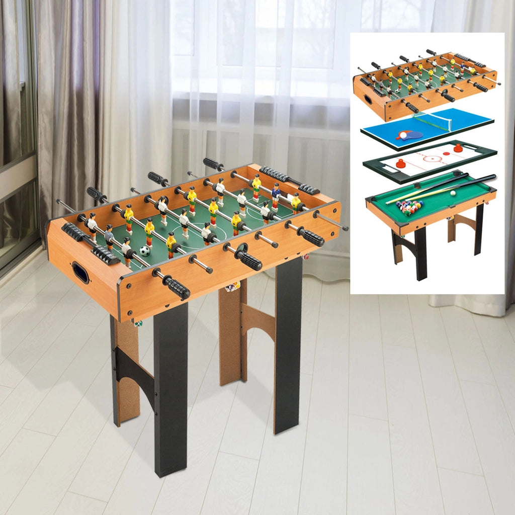 Tavolo Multigioco 4 in 1 con Calcio Balilla. Hockey da Tavolo. Ping Pong e Biliardo in MDF. 92x78x80cm