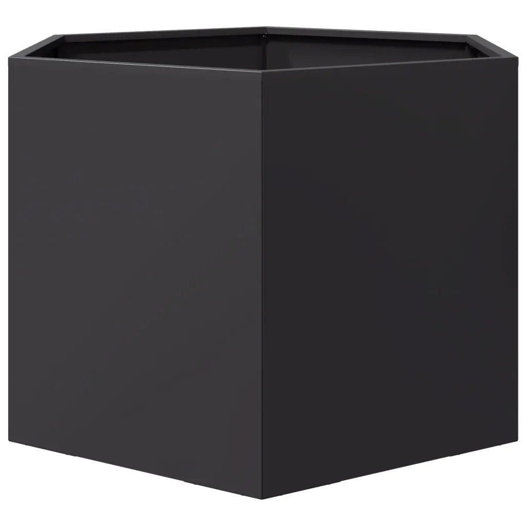 Fioriera da Giardino-Vaso da Esterno-Contenitore per Piante Nera Esagono 69x60x45 cm in Acciaio