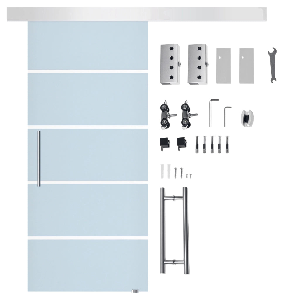 Porta Scorrevole Vetro Satinato ¨C Xylo ¨C 205x102.5cm con Binario e Maniglia per Bagno Cucina