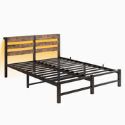 Letto matrimoniale 140×190 cm con 2 USB; LED RGB; ripiano testiera; struttura in metallo e legno; senza materasso; nero marrone