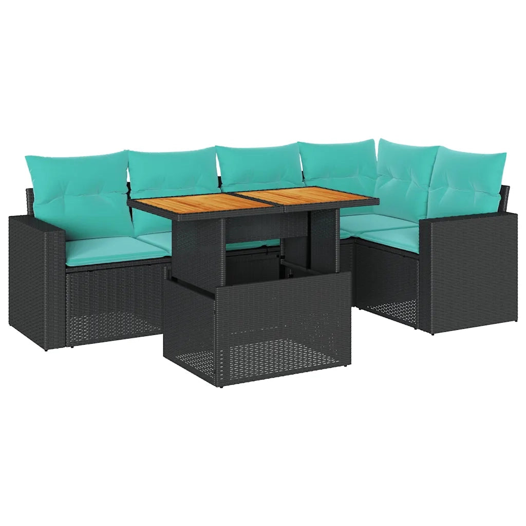 Set Divano da Giardino 6 pz con Cuscini Nero in Polyrattan 3327039