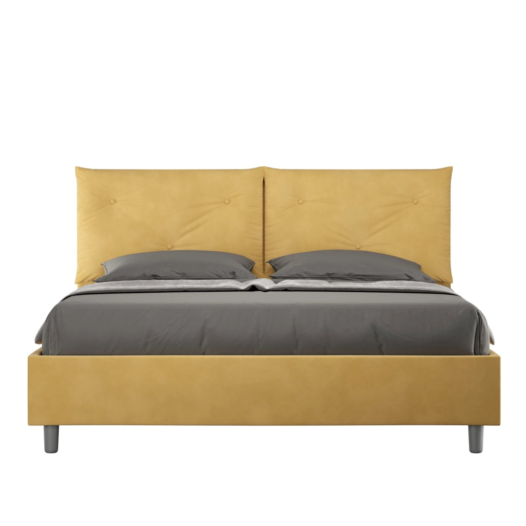 BS COM Letto queen size contenitore imbottito 150x200 microfibra ocra Large