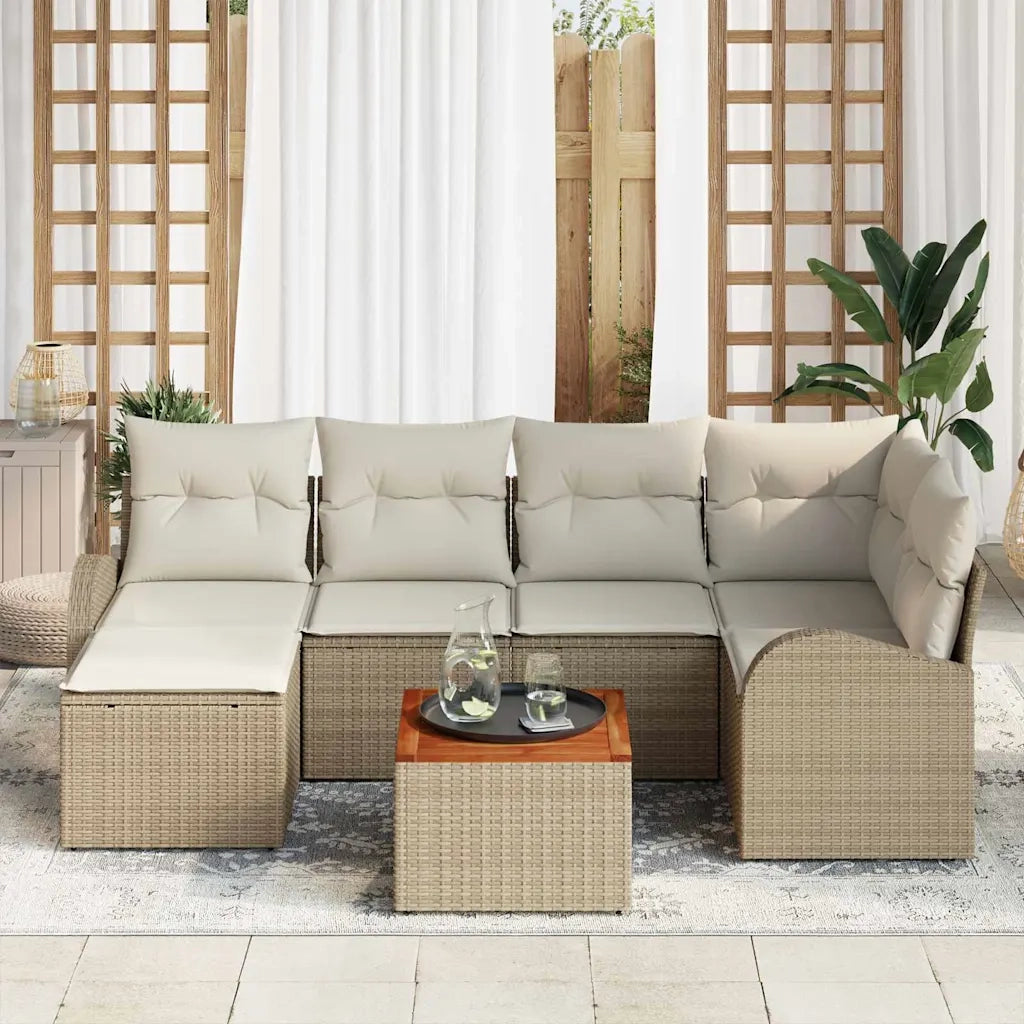 Set Divano da Giardino 7 pcs Beige e Crema polyrattan 3356272