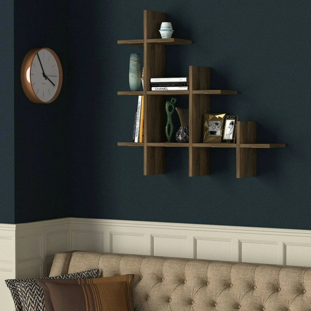 Mensola Onil, Scaffale, Ripiano a muro, Scaffalatura multiuso, 82x18h80 cm, Noce