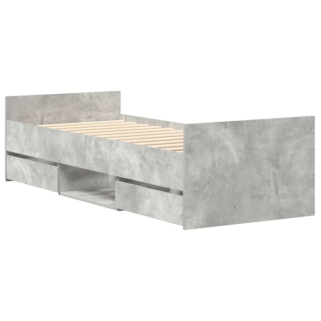 Letto singolo | Letto per adulti | Giroletto con Testiera e Pediera Grigio Cemento 90x200 cm