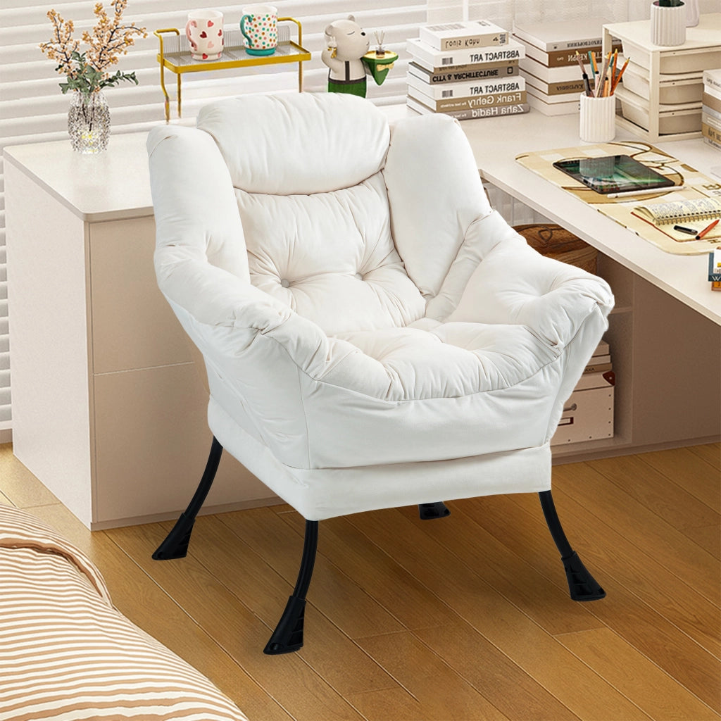 Fauteuil relax in metallo con supporto per il collo e montaggio rapido, fodera sfoderabile bianco sporco
