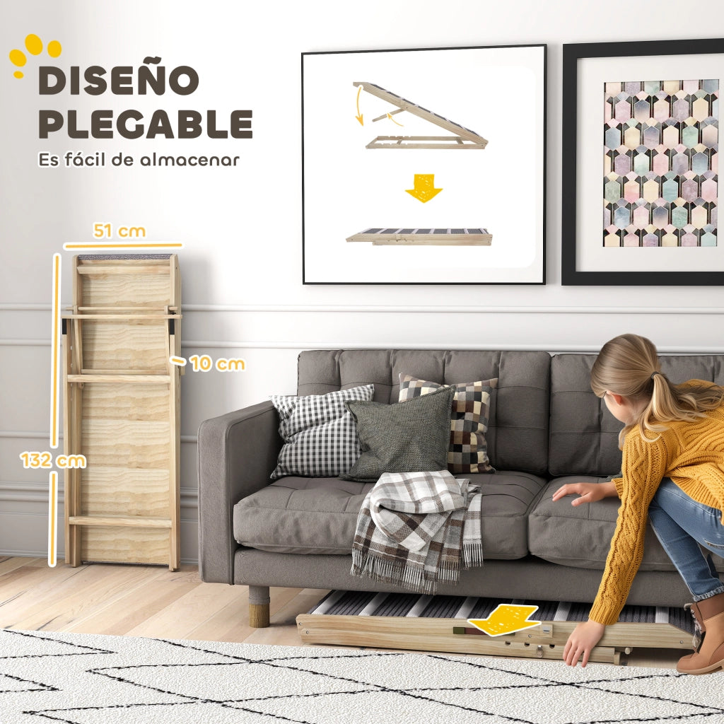 Rampa per Cani Pieghevole Regolabile in Altezza 41-60 cm con Tappetino Antiscivolo ¨C Minimal ¨C Legno