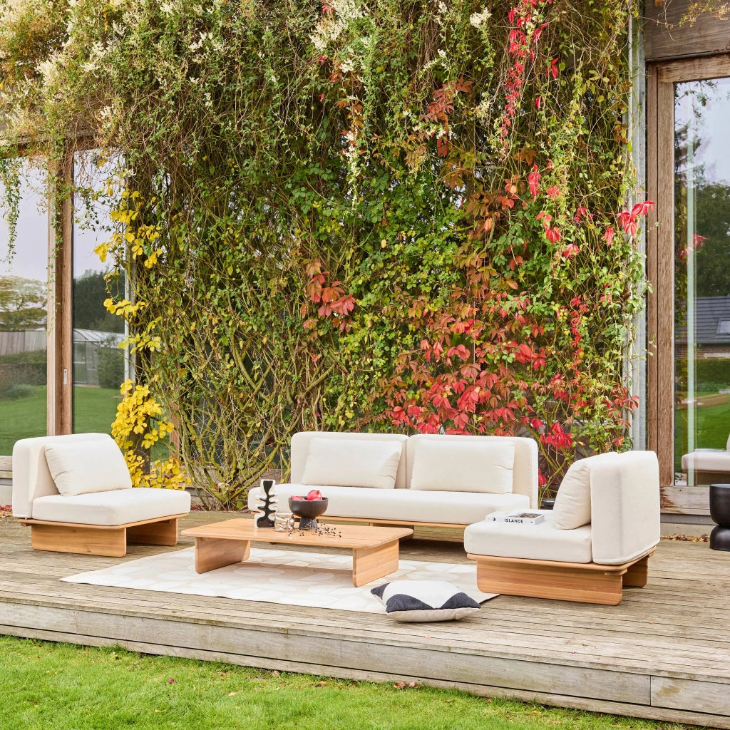 Salotto da giardino in legno di acacia, 4 posti, beige