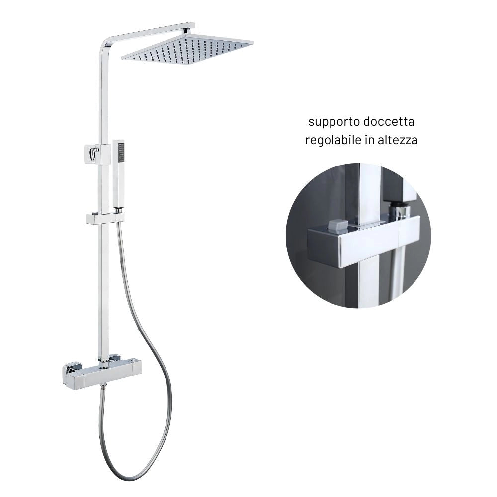 Colonna doccia attrezzata ottone cromato soffione quadro doccetta rubinetto termostatico ogomondo *** confezione 1