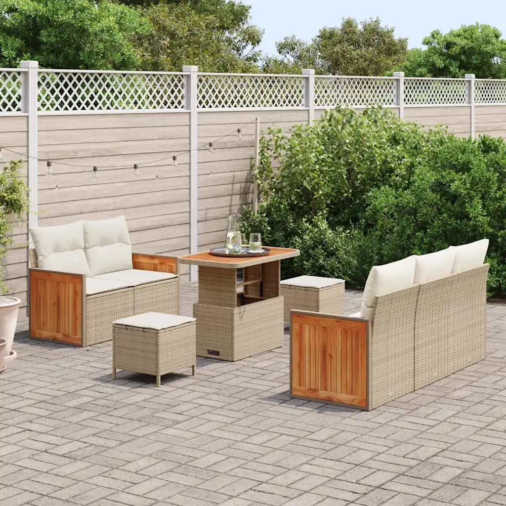 Set Divano da Giardino con cuscino 8 pcs Beige e Crema
