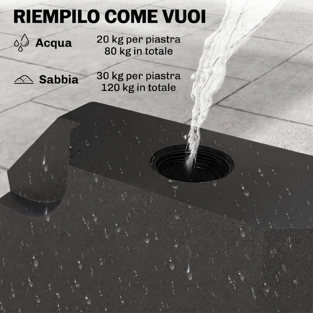 Base per Ombrellone 4 Pezzi Riempibile ¨C Minimal ¨C Nero 100x100cm