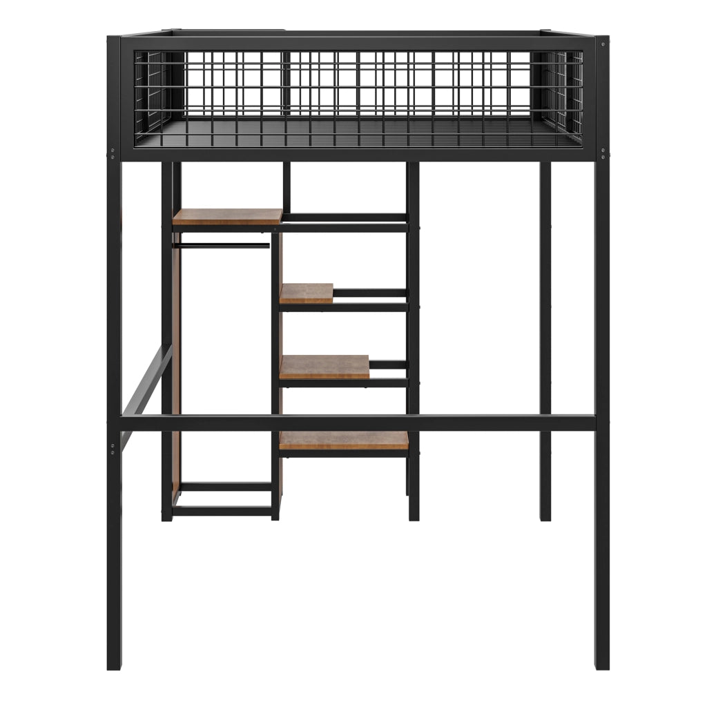 LETTO a soppalco 140x200 cm in metallo nero con scala e armadio