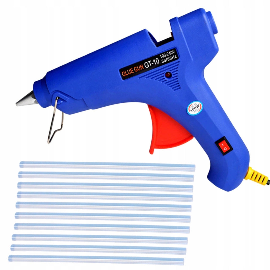 Pistola per Colla a Caldo 100W con Interruttore + 10x Stick Colla | Riscaldamento Rapido, Diametro 11mm