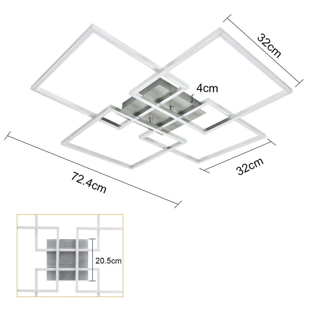 ZMH Lampada da soffitto plafoniera LED geometrica argentata dimmerabile 48W per camera letto soggiorno