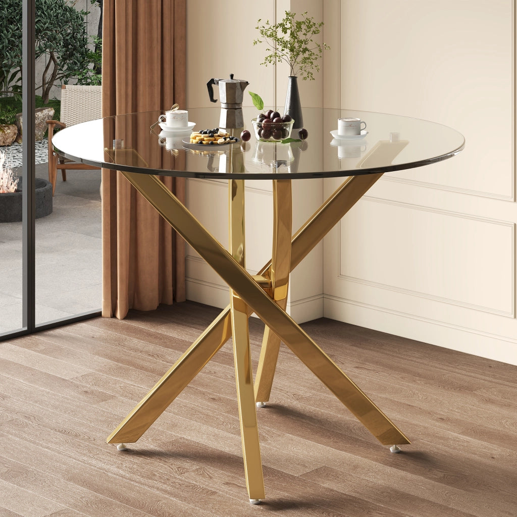 TAVOLO rotondo 80 cm in vetro temperato e gambe dorate
