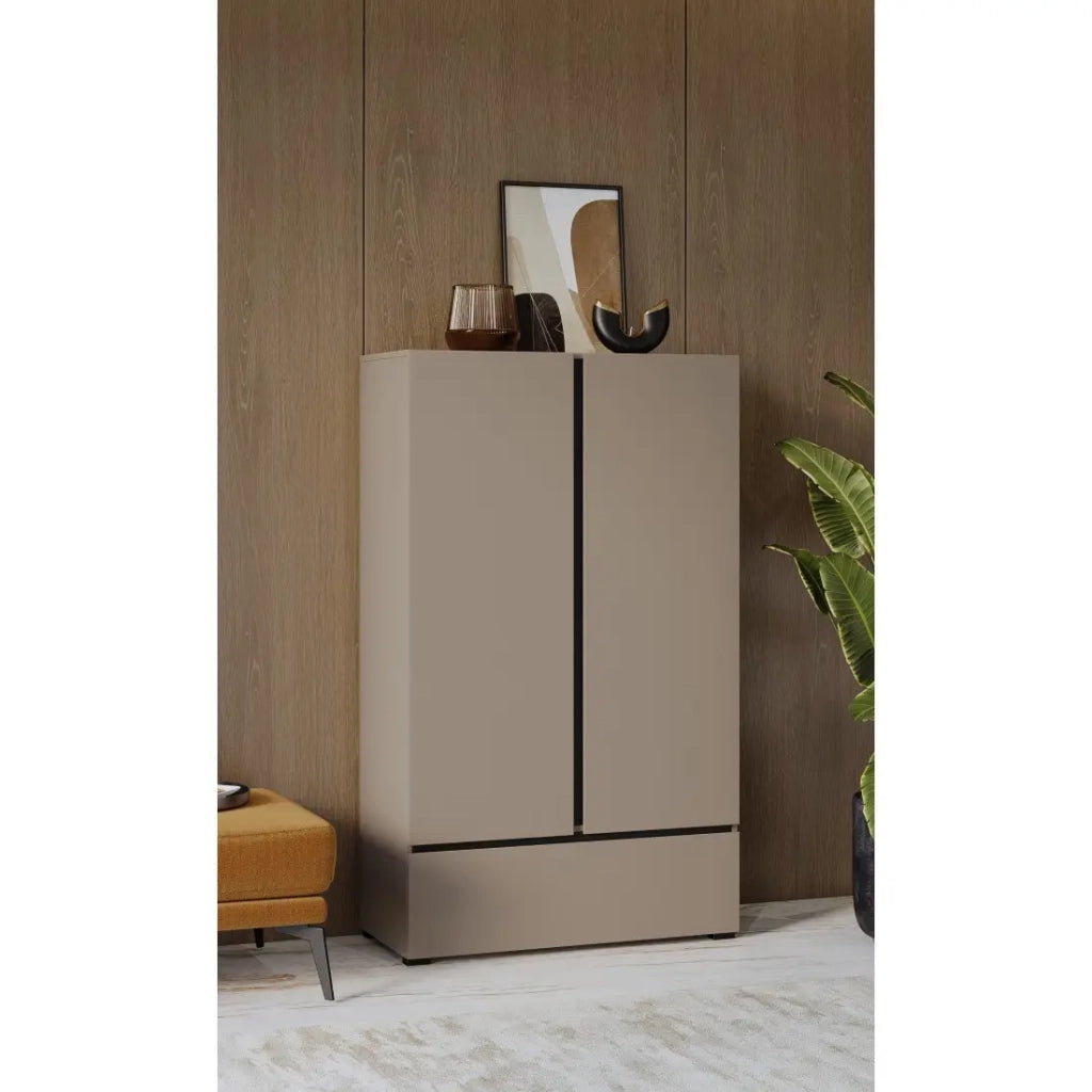 Armadio di stoccaggio HAVANA beige e nero 2 porte 1 cassetto – Eleganza discreta e salvaspazio