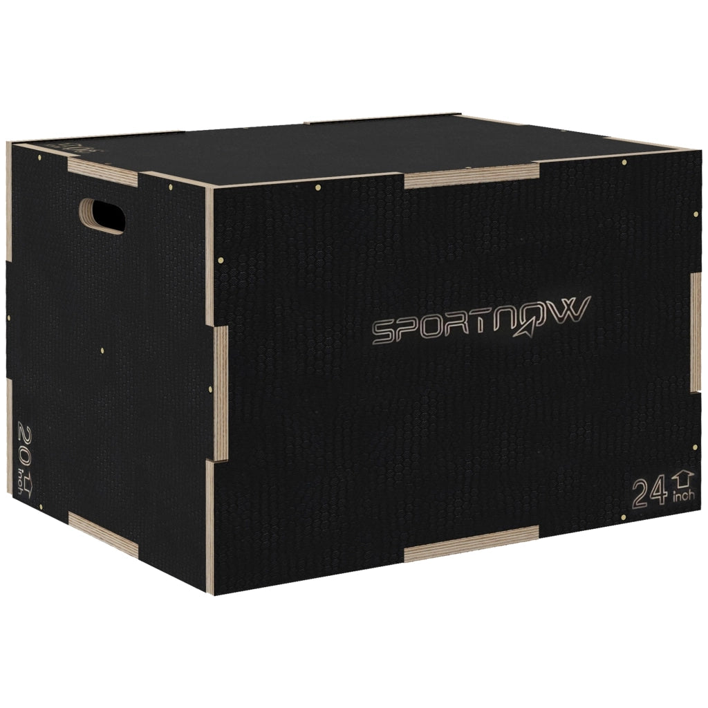Box Jump Pliometrico a 3 Altezze in Legno Antiscivolo. 76-61-51cm. Nero