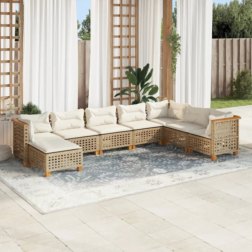 Set Divano da Giardino 8 pz con Cuscini Beige in Polyrattan 3261958