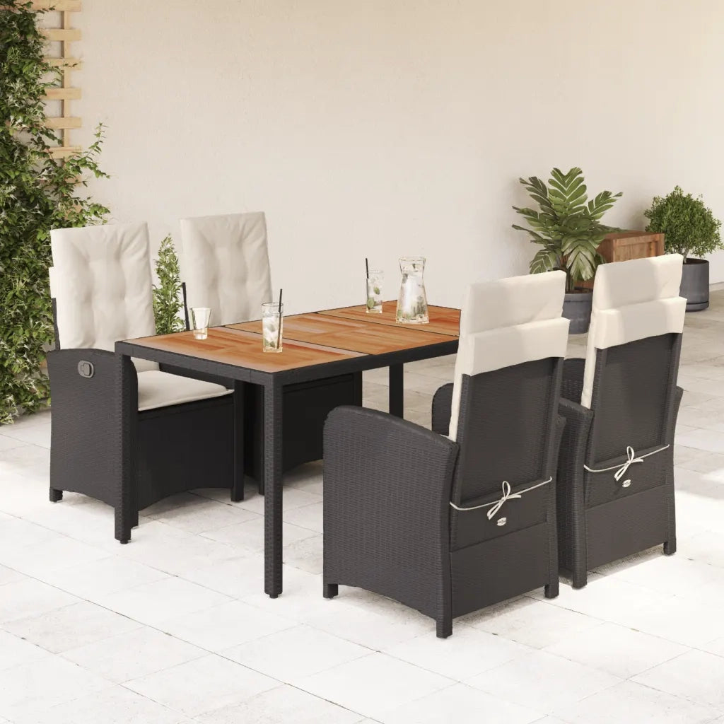 Set da Pranzo da Giardino 5 pz Nero con Cuscini in Polyrattan 3212224