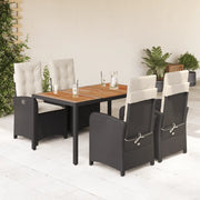 Set da Pranzo da Giardino 5 pz Nero con Cuscini in Polyrattan 3212224