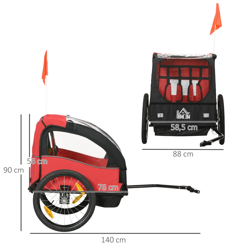 Carrello per Biciclette Bambini con Sicurezza ¨C zephmum ¨C Rosso 140x88x90 cm