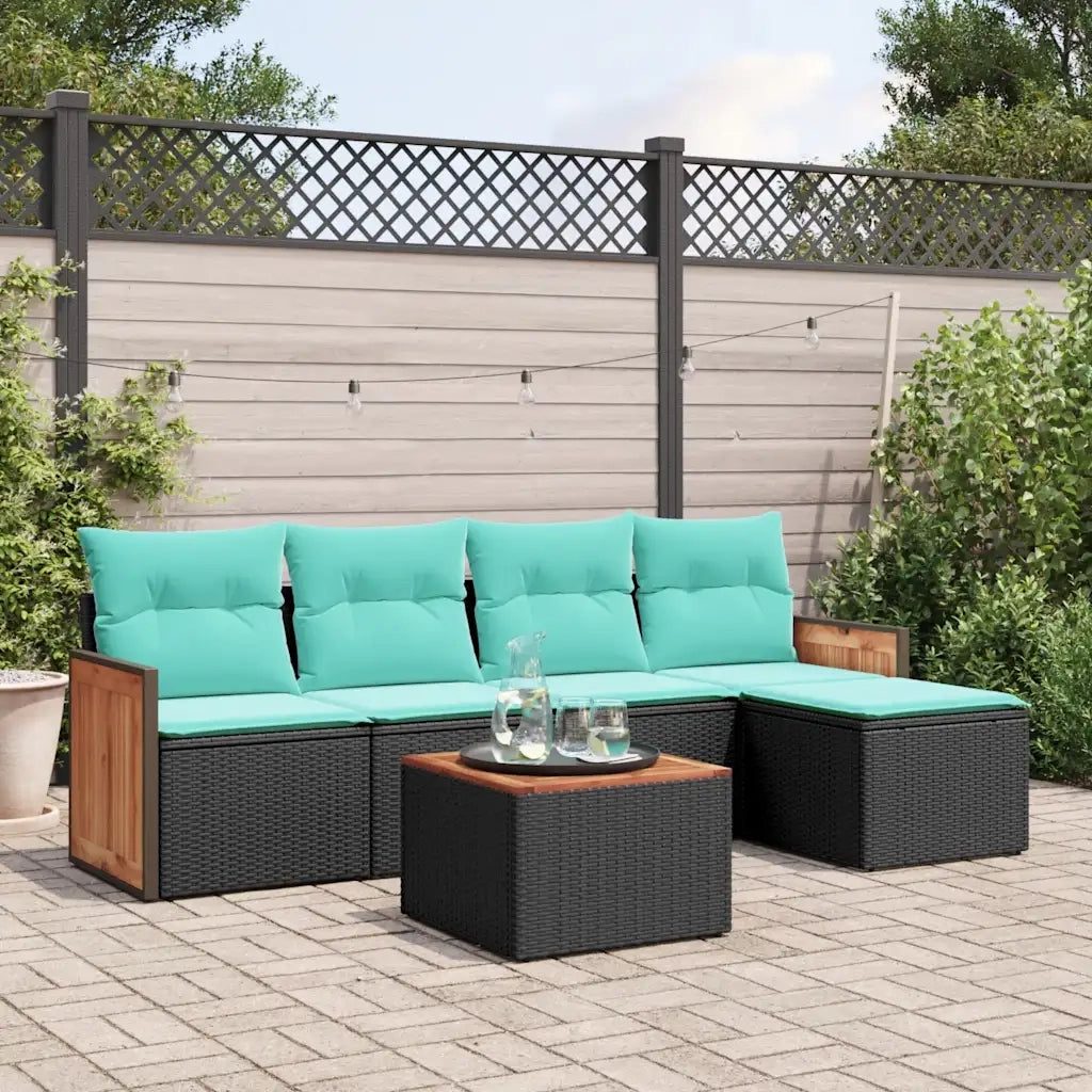 Set Divani da Giardino 6 pz con Cuscini Nero in Polyrattan 3227604