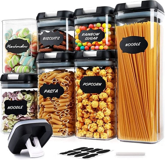 Set di conservazione, 7 pezzi, contenitori di conservazione con coperchio ermetico, plastica BPA libera, contenitori di conservazione ripiegabili, organizzazione, scatola di conservazione, contenitore per cucina per farina, zucchero, pasta, spaghetti