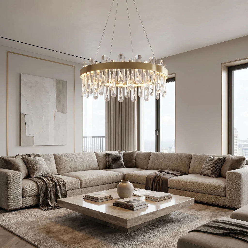 Lampada A Sospensione A Led In Cristallo Swe074-1cp 50cm Brushed Gold