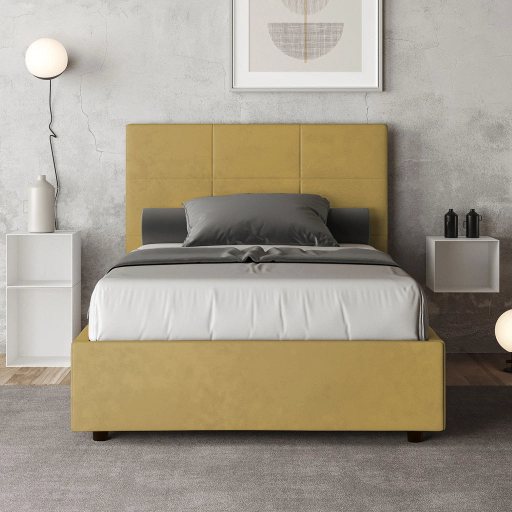 BS COM Letto una piazza e mezza contenitore imbottito 120x210 microfibra ocra
