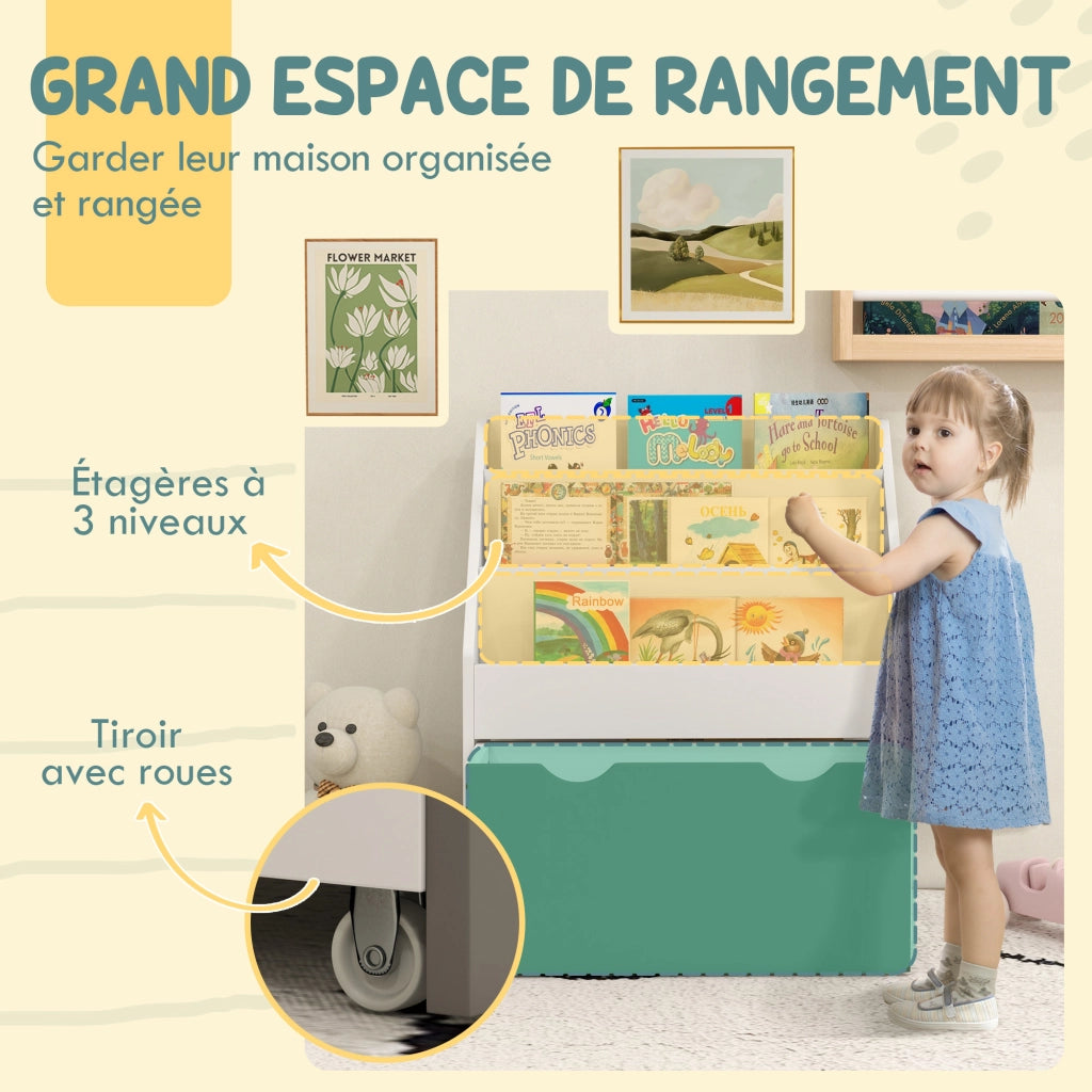 Libreria bambini con cassetto e 3 ripiani ¨C Minimal ¨C verde 62.5x30x70 cm