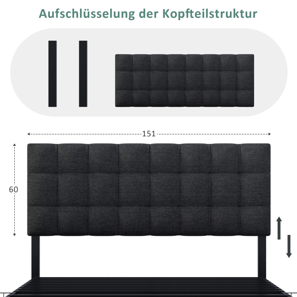 letto imbottito lino nero 140 x 200 cm