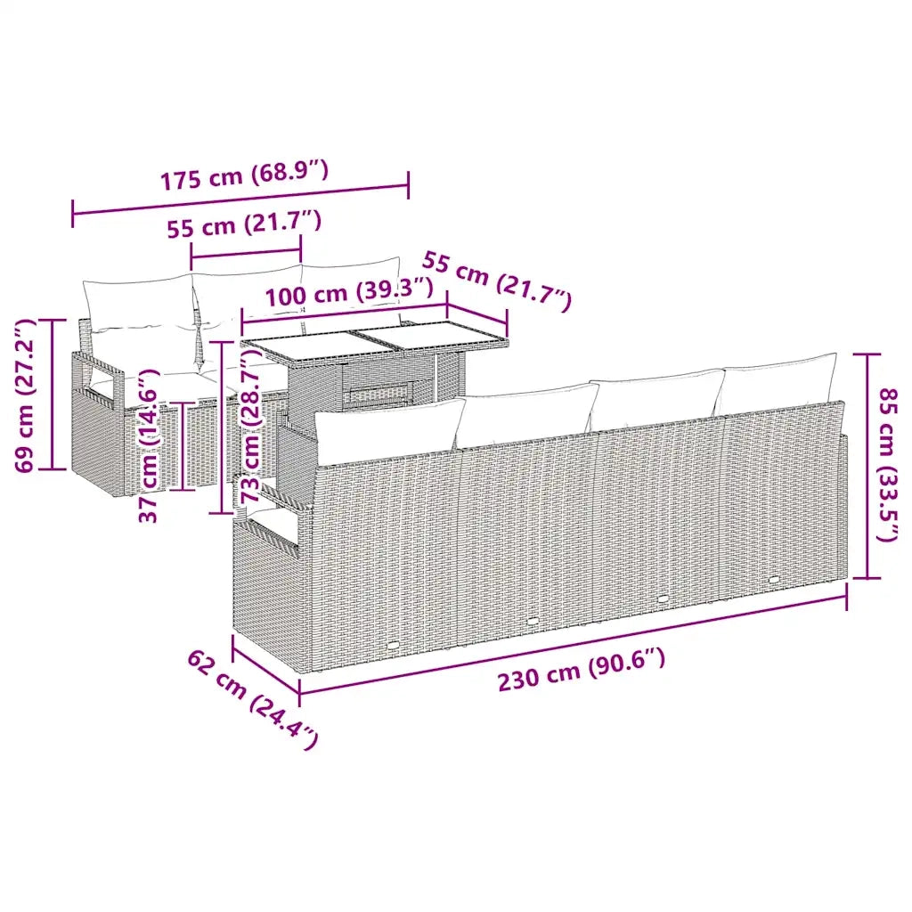Set Divano da Giardino 8 pcs Beige e Grigio Chiaro polyrattan 3348766