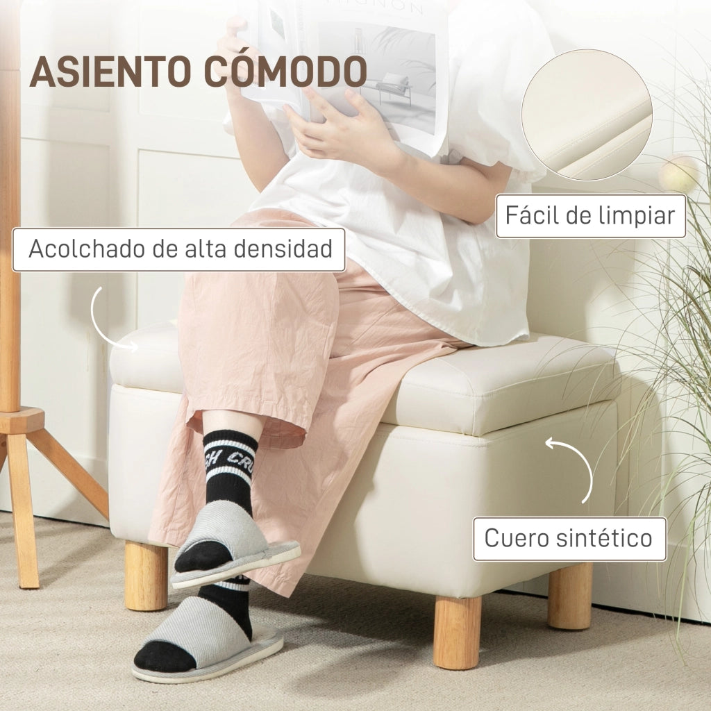 Pouf con contenitore ¨C zephmum ¨C crema, similpelle, 60x38x40 cm