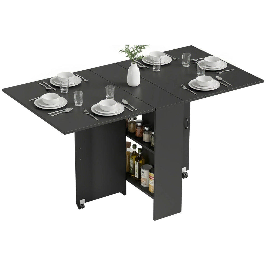 Tavolo da cucina pieghevole con ruote e ripiani ¨C zephmum ¨C 75x140x74 cm nero