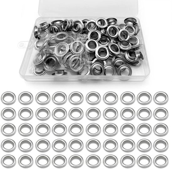 Set di strumenti per grommet con 100 occhielli e anelli - Set di strumenti in acciaio inossidabile con viti - occhielli metallici in acciaio da 12 mm per scarpe borse da viaggio tende e cappotti.