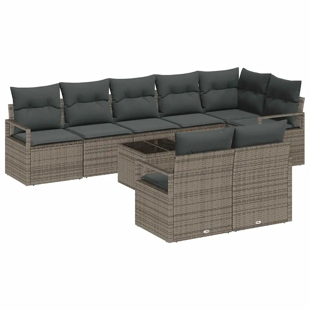 Set Divano da Giardino 9 pcs Grigio chiaro polyrattan