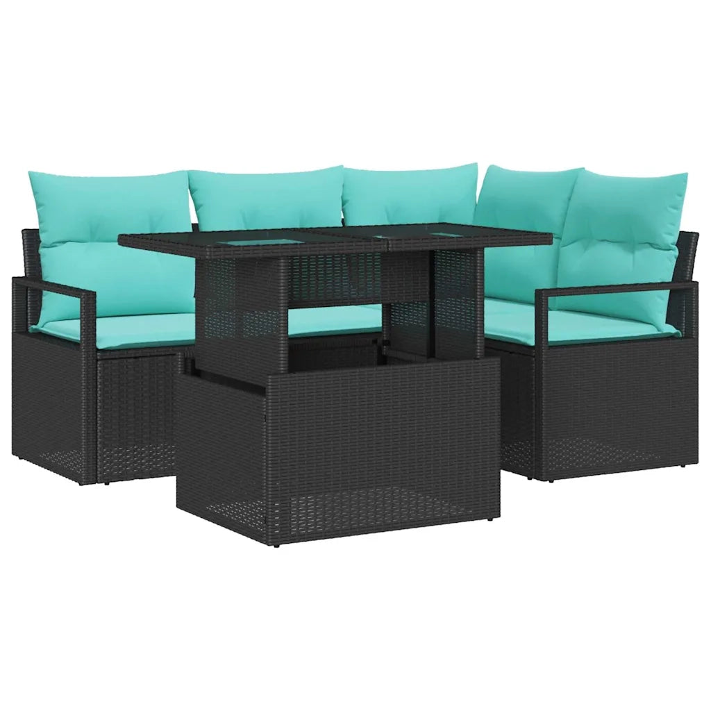 Set Divano da Giardino con cuscino 5 pcs Nero e blu polyrattan 3348822