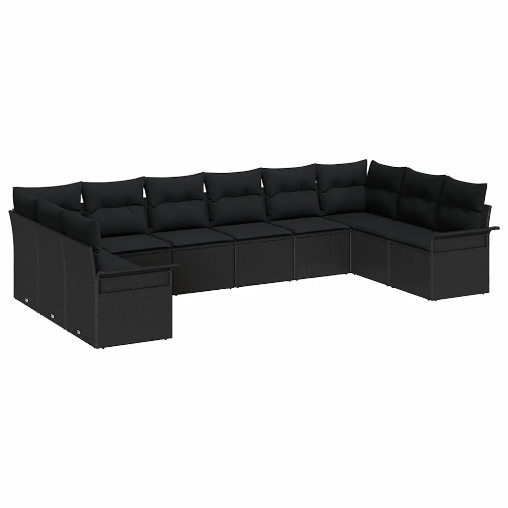 Set Divano da Giardino con cuscino 10 pcs Nero polyrattan 3345543