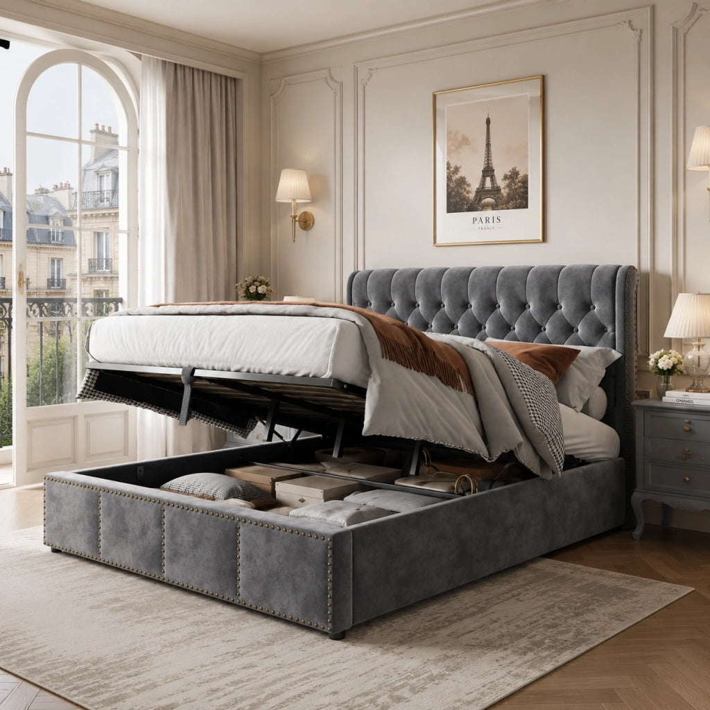 letto imbottito velluto grigio 140 x 200 cm