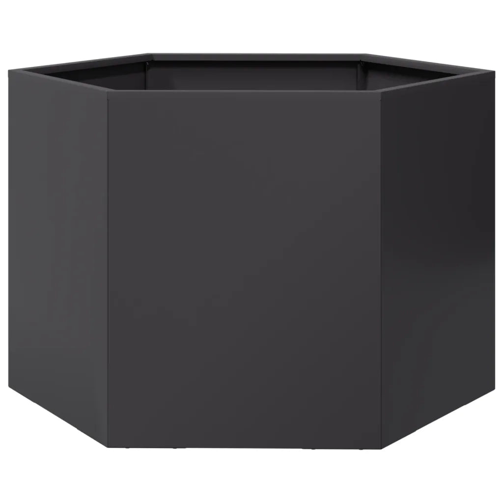 Fioriera da Giardino-Vaso da Esterno-Contenitore per Piante Nera Esagono 69x60x45 cm in Acciaio