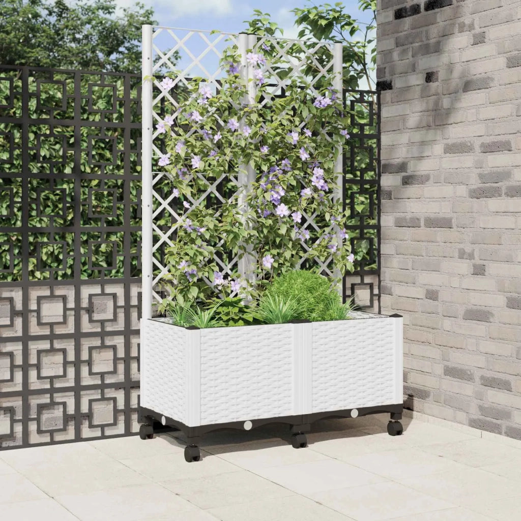 Vaso da giardino con grigliato e ruote Bianco 80 x 40 x 146 cm 3422973