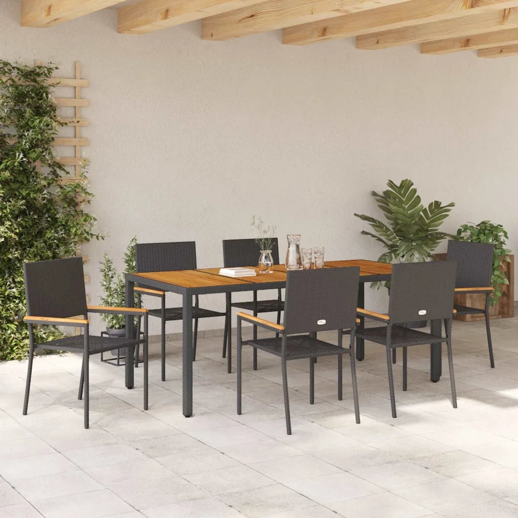 Set da Pranzo per Giardino 7 pcs Nero polyrattan 3365410