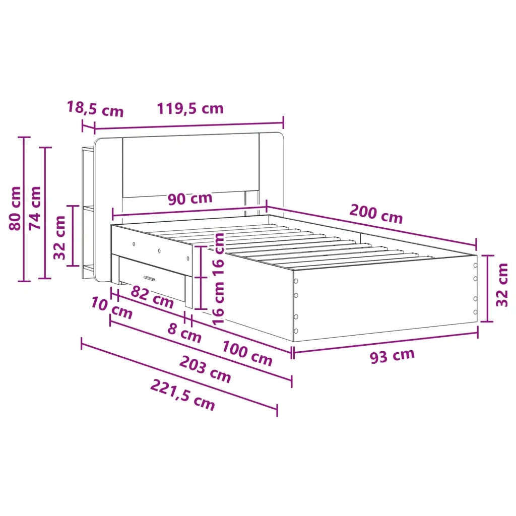 Telaio del letto con storage Sonoma grigio 90 x 200 cm 3433728