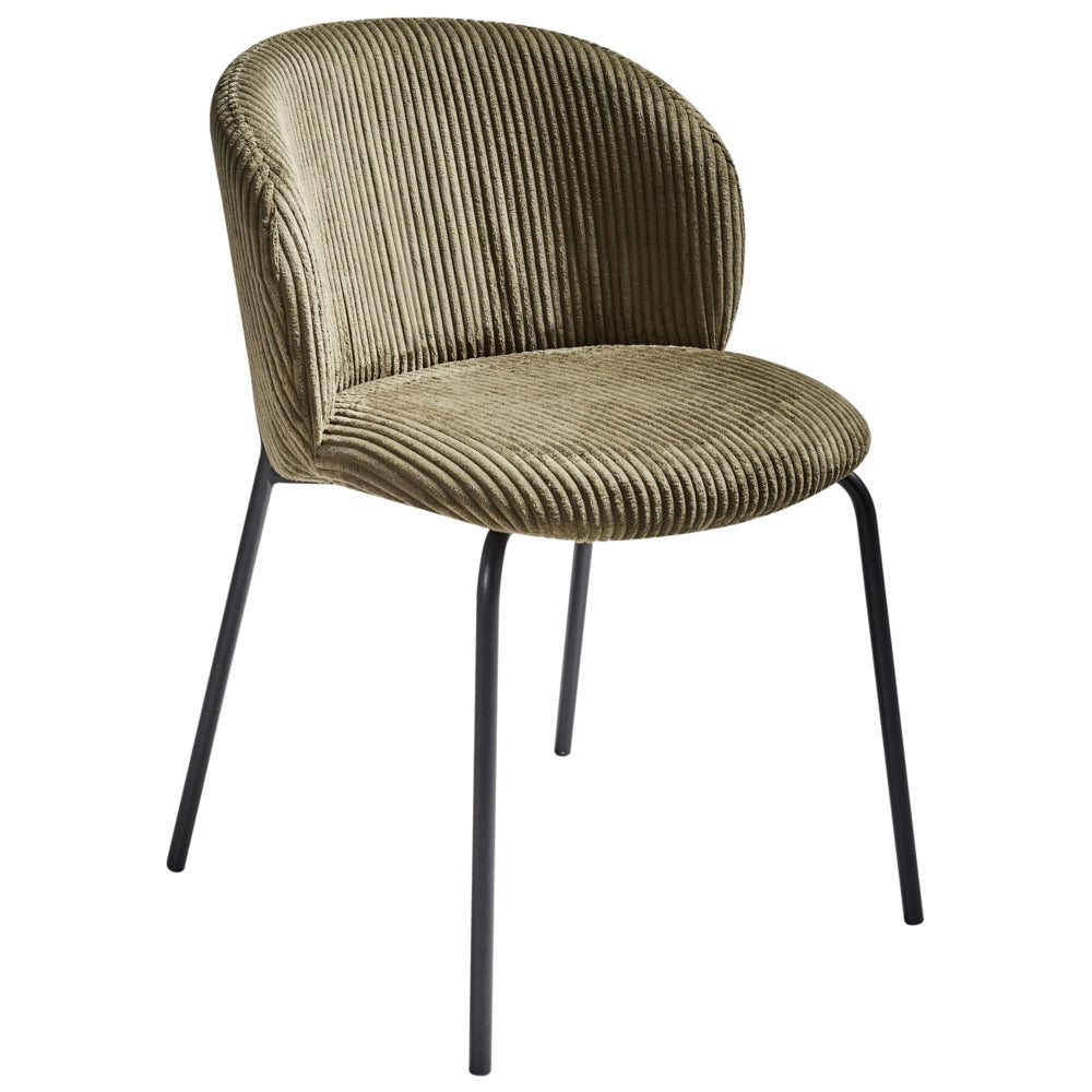 Set di 2 sedie da pranzo in velluto verde oliva stile retrò seduta rotonda