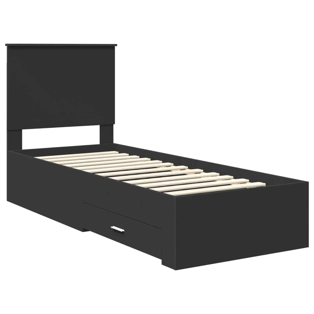 Letto singolo | Letto per adulti | Struttura del letto con testiera Nero e Argento 70 x 190 cm