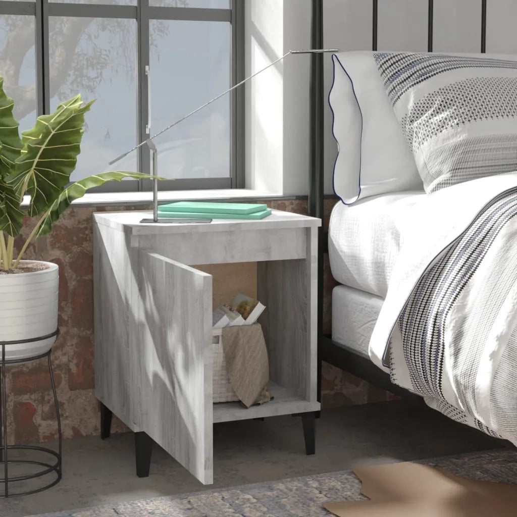Comodini | Armadio da Notte | Mobiletto da notte con Gambe in Metallo Grigio Sonoma 40x30x50 cm