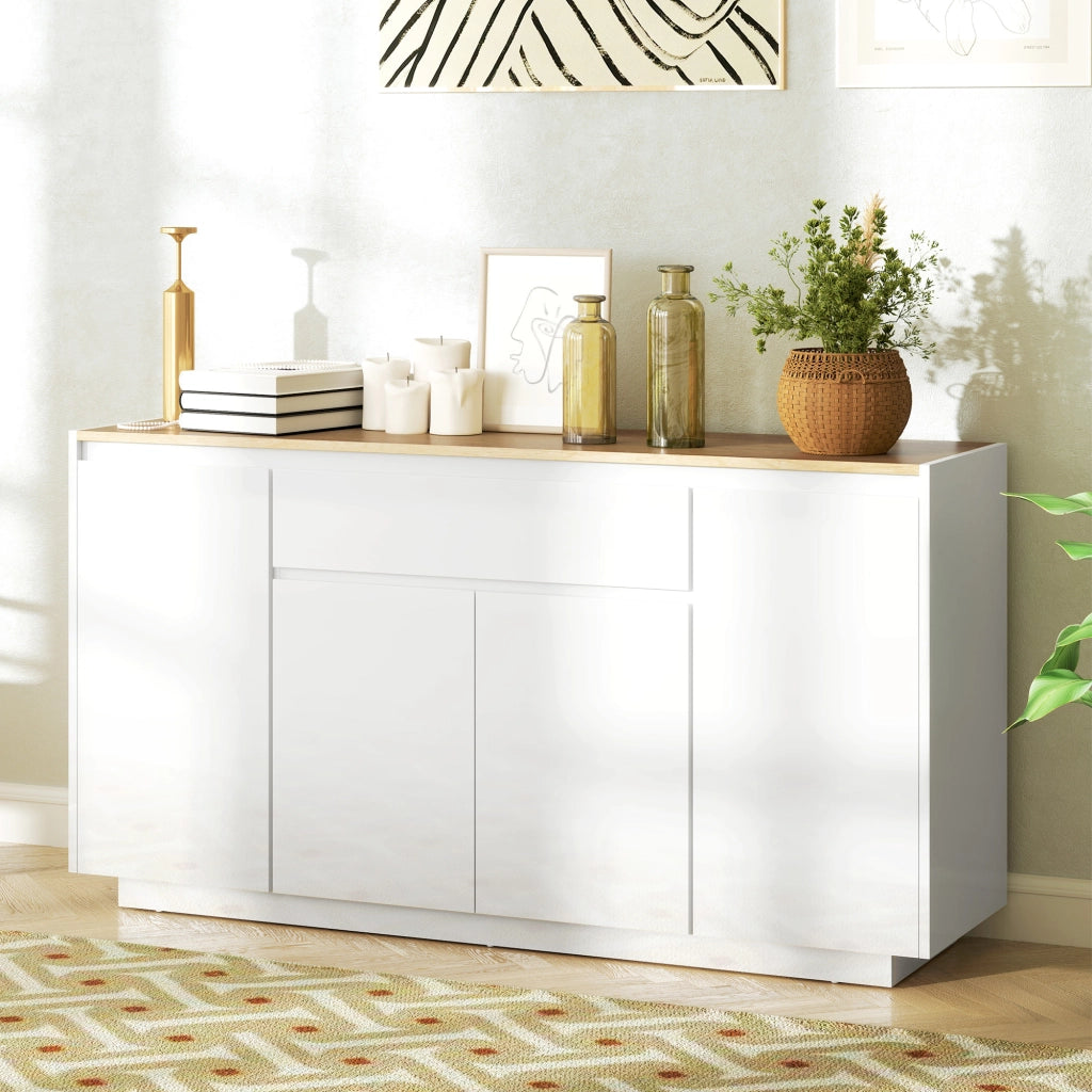 Credenza Bianca con Cassetto e 3 Armadietti ¨C Zephmum ¨C 140x40x75 cm